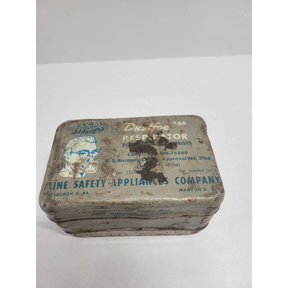 Vintage Mine Safety Appliances Dustfoe 66 Respirator Tin Pittsburgh PA‎ USA Made